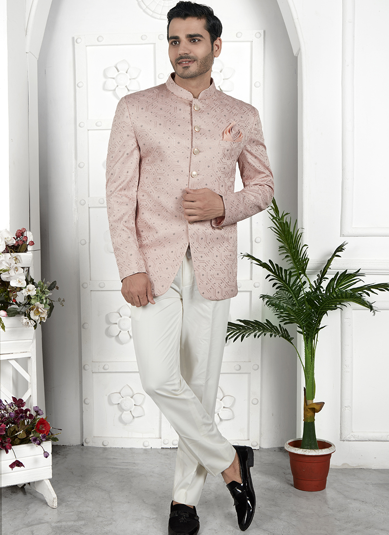 formal dress with jacket men Grey Silk Kurta Jacket Set For Men With Floral Print And Sequins main image 0