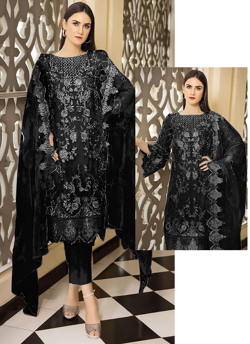 Buy Party Wear Black Embroidery Work Heavy Faux Georgette Pakistani Suit  Online From Surat Wholesale Shop.