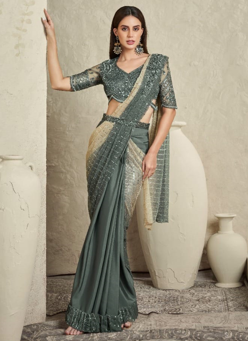 Dark Gray Stylish Party Wear saree Buy Online Wholesale Rate