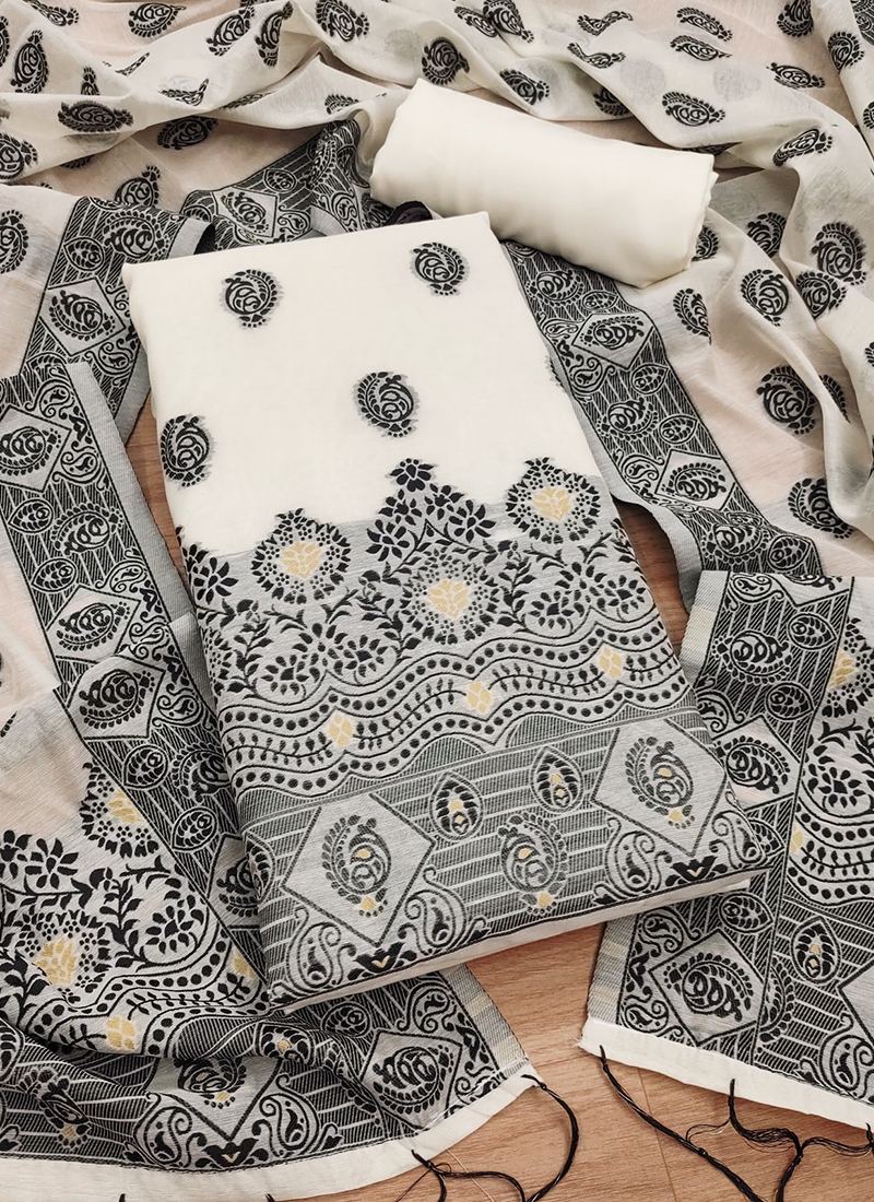Buy Grey Banarasi Cotton Embroidery Work Traditional Wear Dress Material  Online From Surat Wholesale Shop.