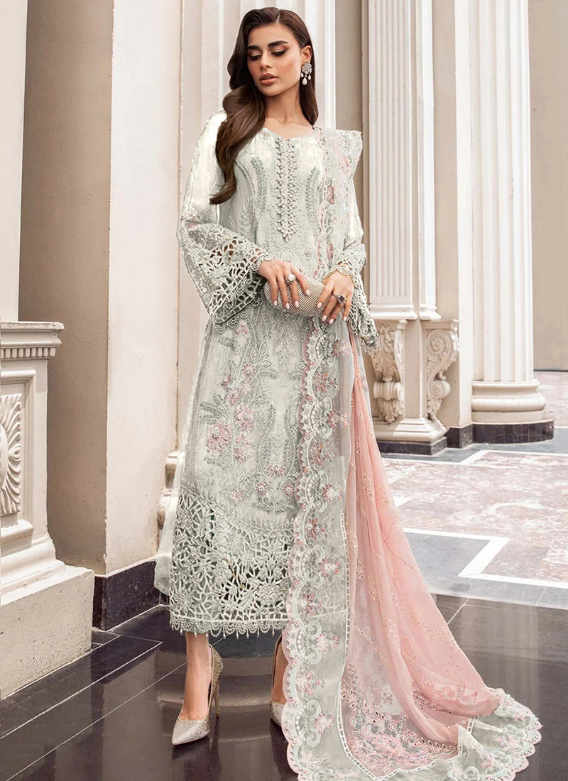 Buy Off White Organza Embroidery Work Party Wear Pakistani Salwar Kameez  Online From Surat Wholesale Shop.