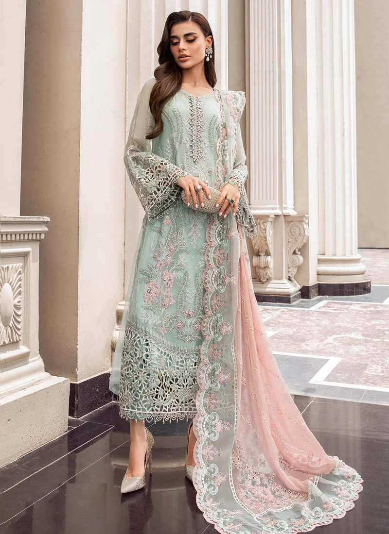 Buy Sky Blue Organza Embroidery Work Party Wear Pakistani Salwar Kameez  Online From Surat Wholesale Shop.