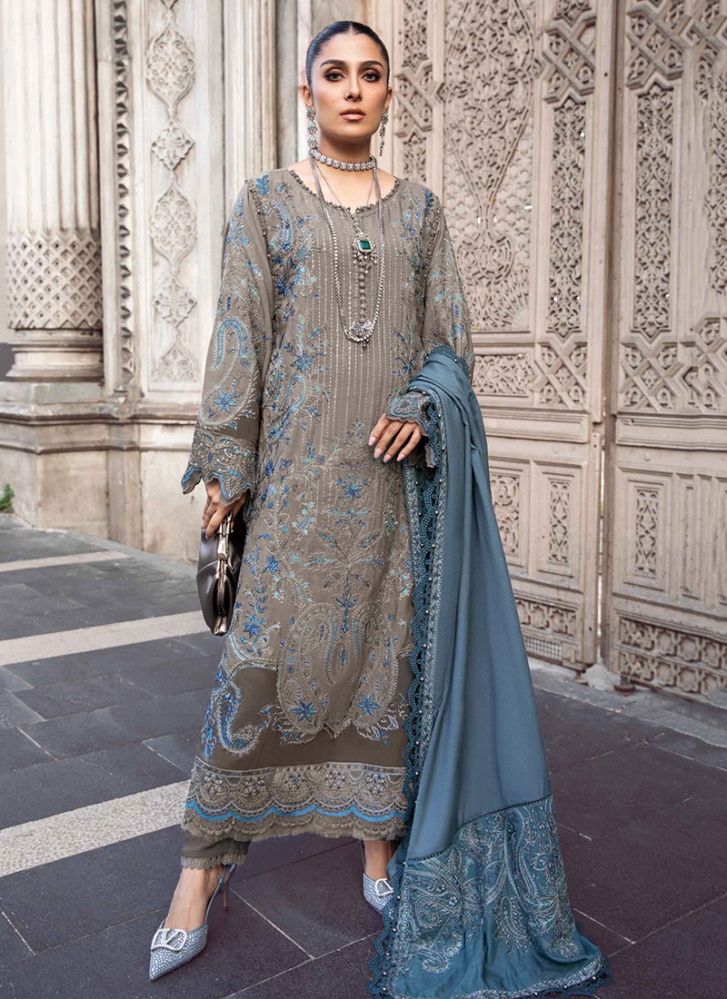 gold and brown wedding dress L251-003A-3DI- Beige Luxury Lawn Outfit By- Sana Safinaz