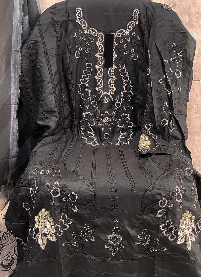 Buy Black Rayon Embroidery Work Party Wear Pakistani Salwar Kameez Online  From Surat Wholesale Shop.