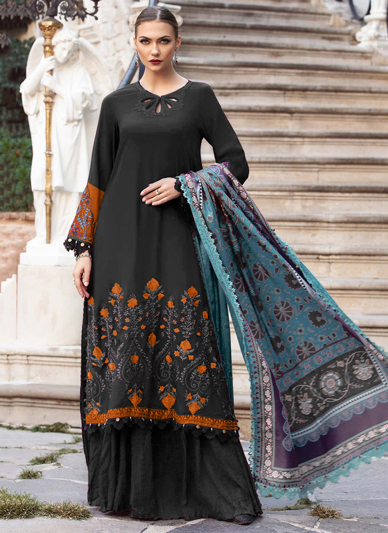 Buy Black Rayon Sequence Work Daily Wear Pakistani Salwar Kameez Online  From Surat Wholesale Shop.
