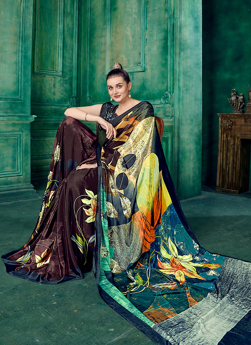 Buy Multi Colour Crepe Printed Casual Wear Saree Online From Surat ...