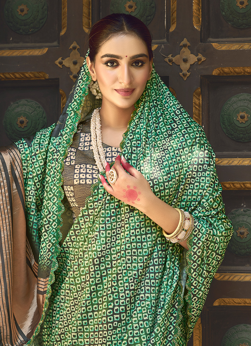 Buy Green Gajji Silk Hand Work Wedding Wear Saree Online From Surat ...