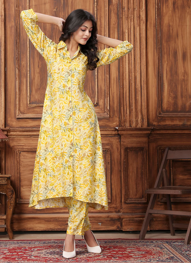 Buy Yellow Premium Rayon Printed Casual Wear Readymade Cord Set Online From  Surat Wholesale Shop.