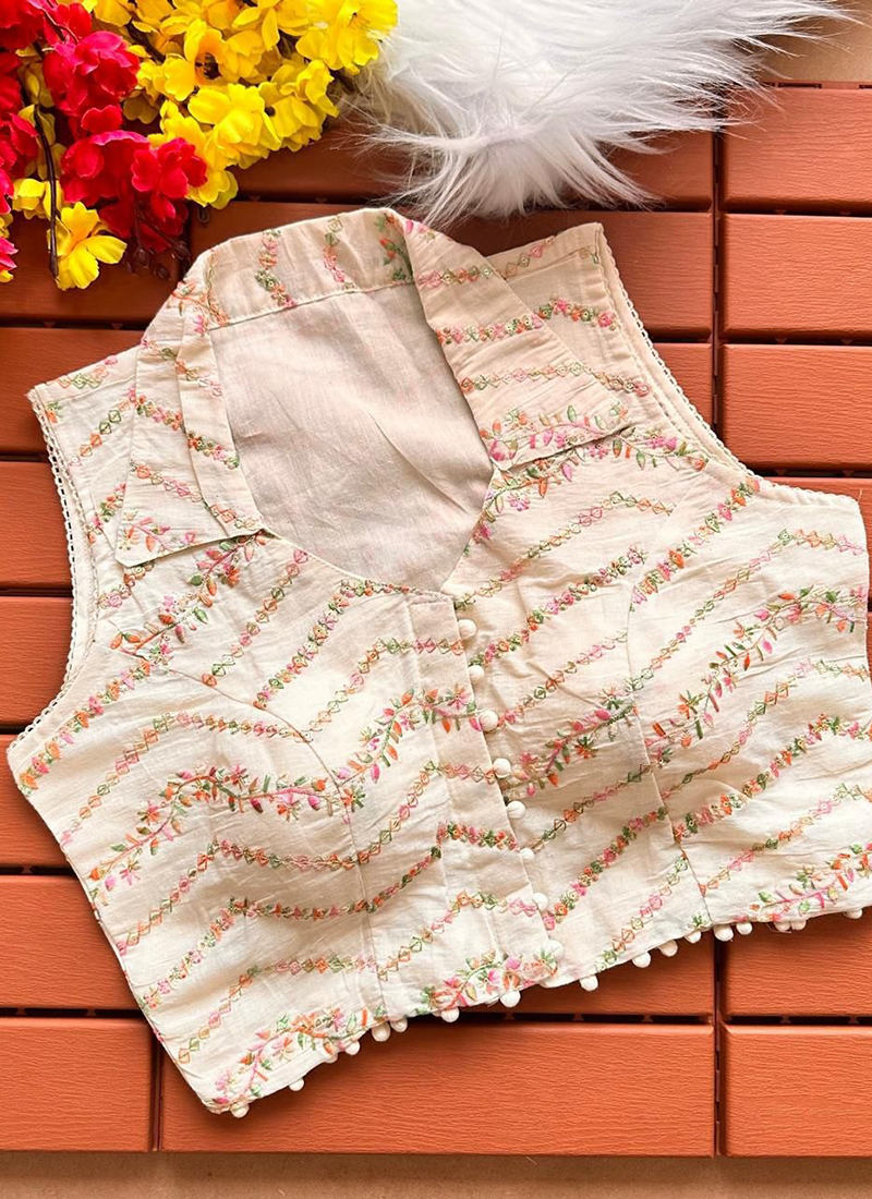 Buy Cream Heavy Khadi Embroidery Work Readymade Blouse Online From Surat  Wholesale Shop.