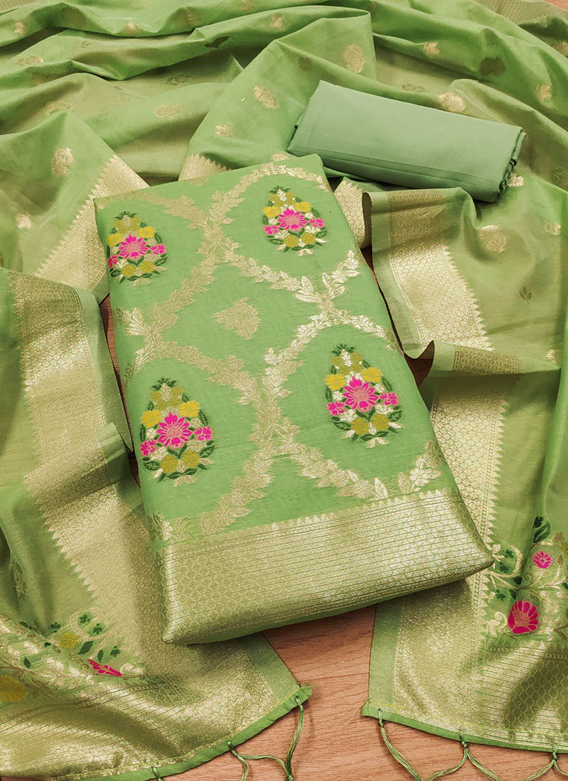 chanderi silk dress material price Hunter green chanderi silk party wear dress material
