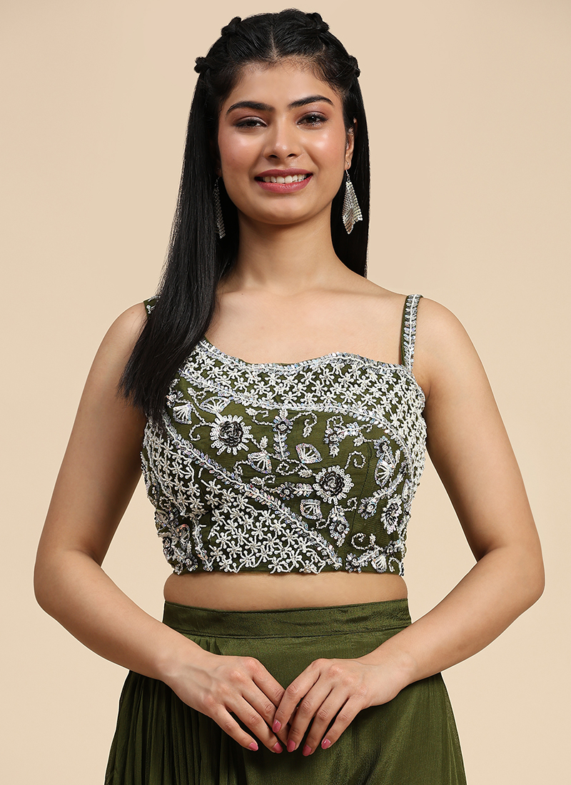 green emerald velvet dress Mehndi Green Indo Western Set - Contemporary and Elegant main image 1