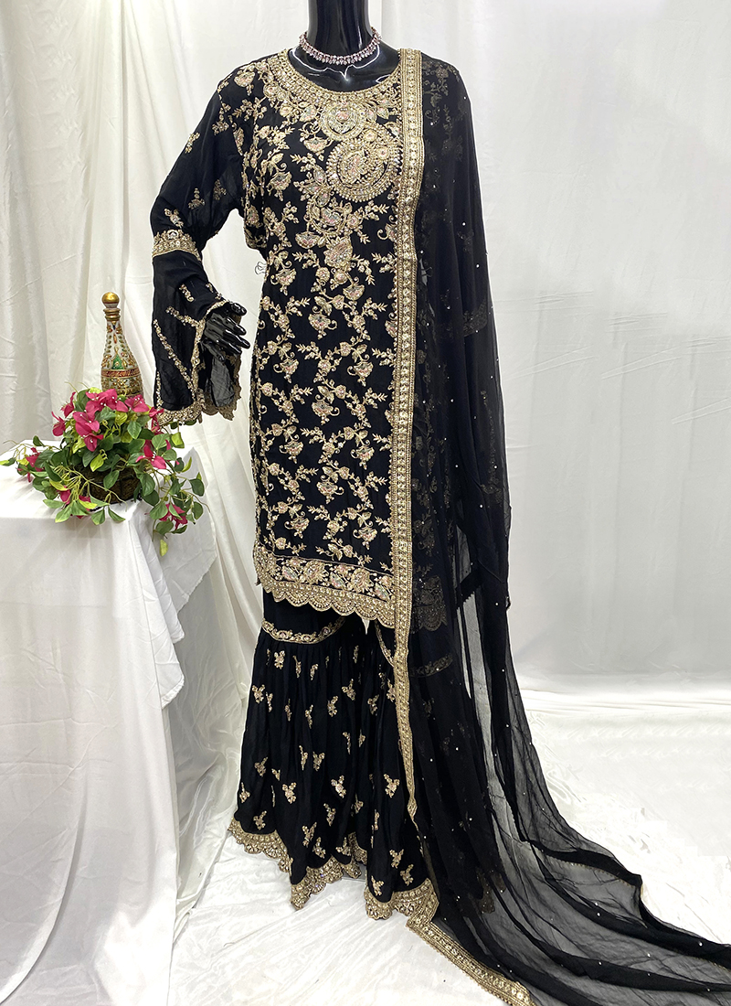 sachin and babi light blue dress Black Embroidered Chiffon Salwar Kameez buy online - main image 0