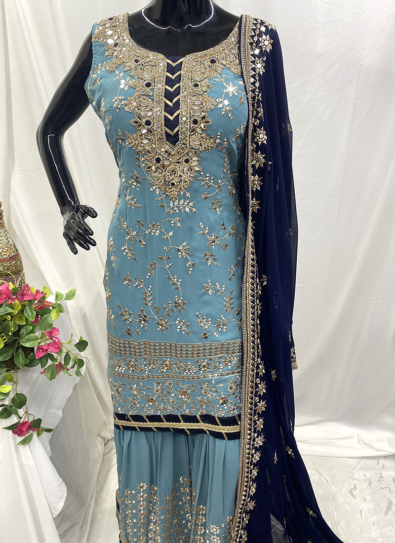 blue sharara dress Buy Ocean Blue Sharara Suit 14383 Online