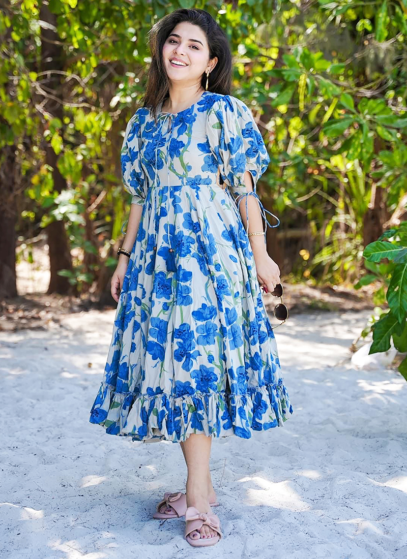 Buy Blue Rayon Digital Print Daily Wear Readymade Short Gown Online From  Surat Wholesale Shop.