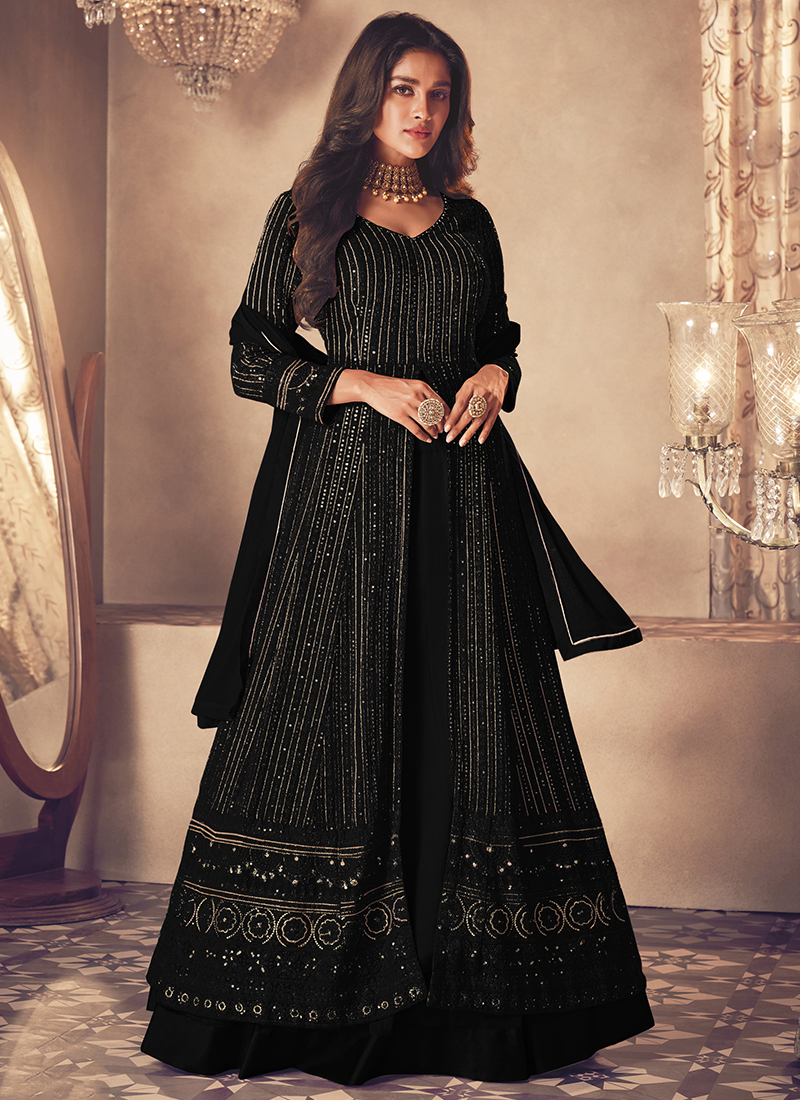 Embroidery Black Indo Western Dresses For Female Black Organza Indo Western With Moti And Resham Embroidery Embroidery Black Indo Western Dresses For Female Black Organza Indo Western With Moti And Resham Embroidery