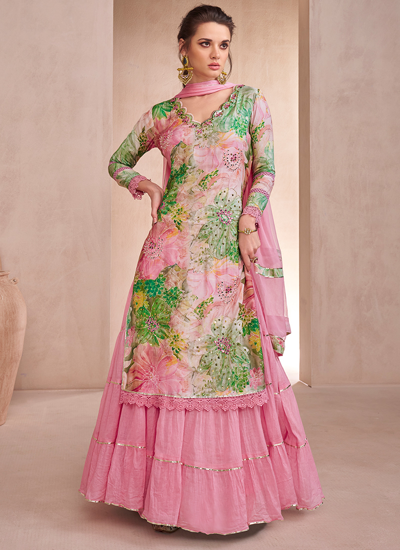 Buy Pink Muslin Hand Embellished Work Festival Wear Readymade Skirt Style  Suits Online From Surat Wholesale Shop.