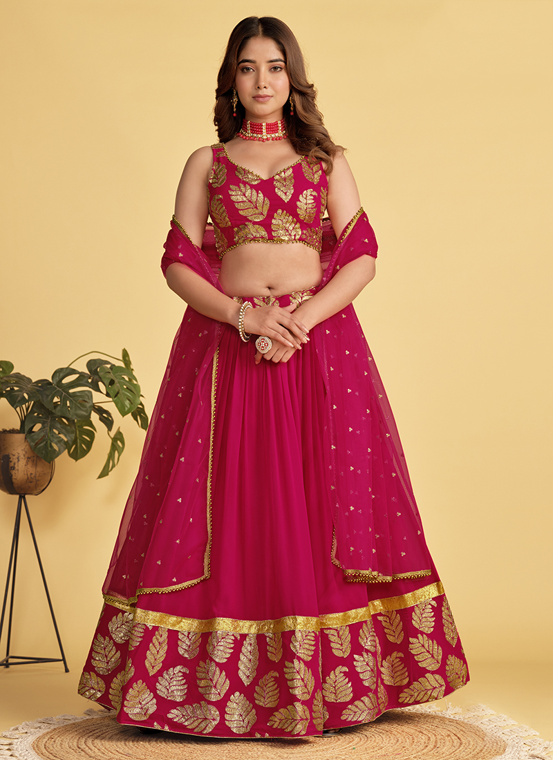 Buy Pink Georgette Sequins Work Party Wear Lehenga Choli Online From ...