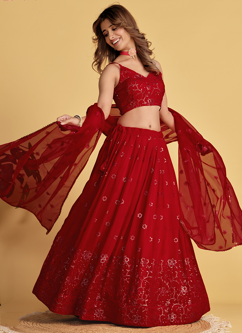 Indian Red Color Embroidered Fancy And Designer Lehenga Choli With Dupatta  For Party Wear at Best Price in Rajnandgaon | D S G Collection