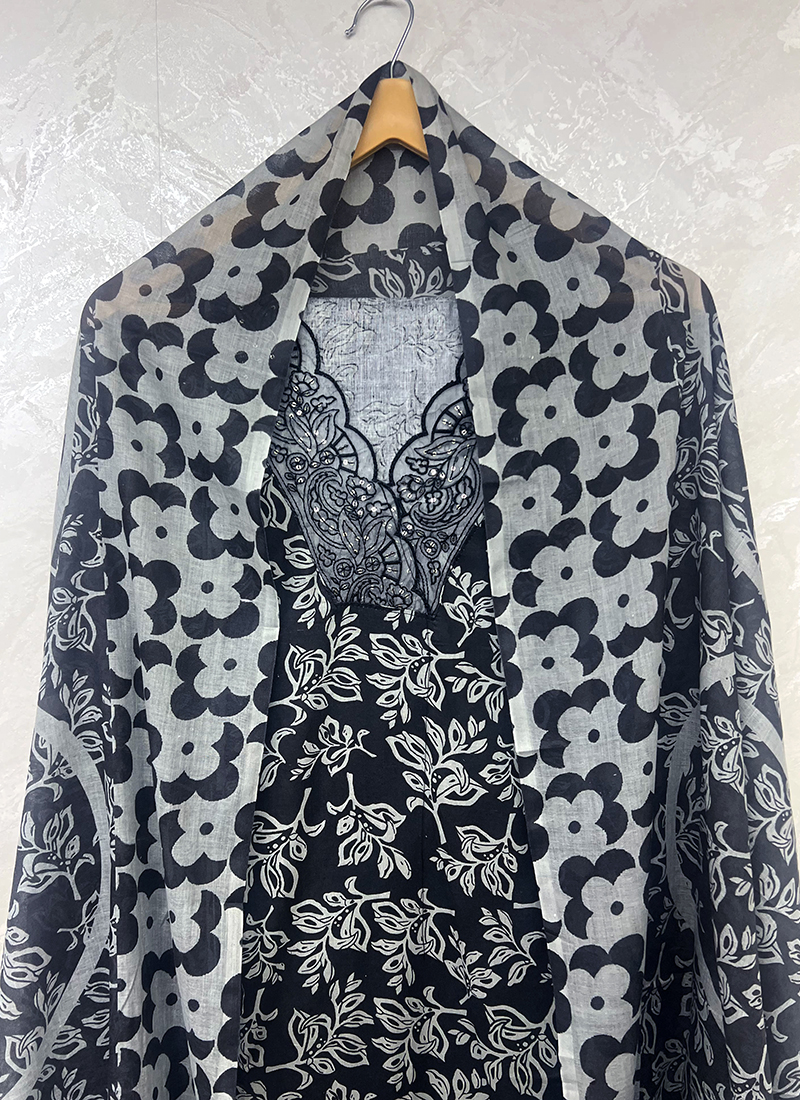 Buy Black Cotton Embroidery Work Traditional Wear Punjabi Dress