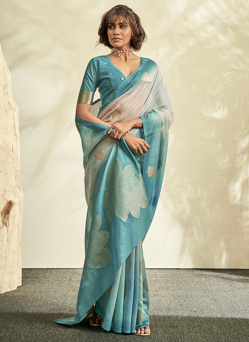 Firozi Khadi Party%20Wear Handloom Saree ASOPALAV 186001