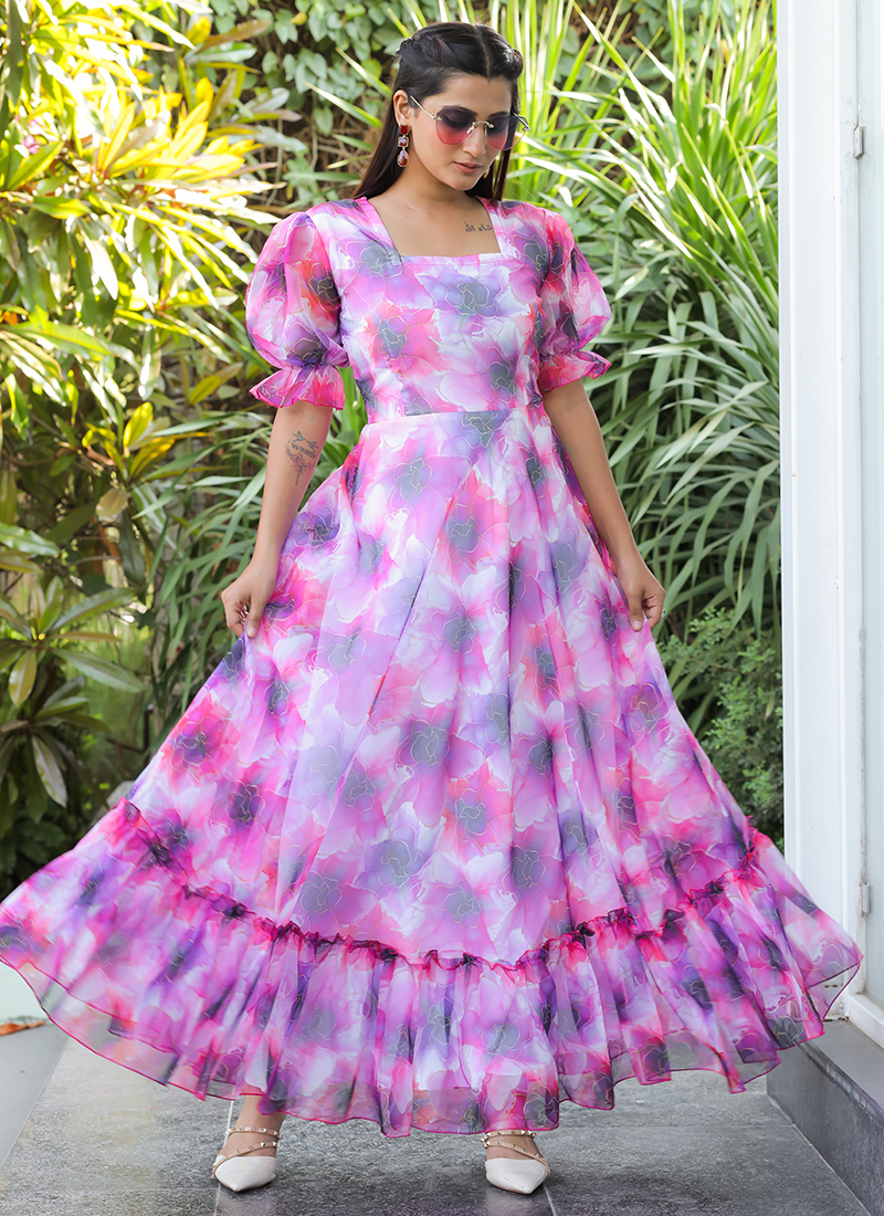 Buy Pink Georgette Printed Party Wear Western Dress Online From Surat  Wholesale Shop.