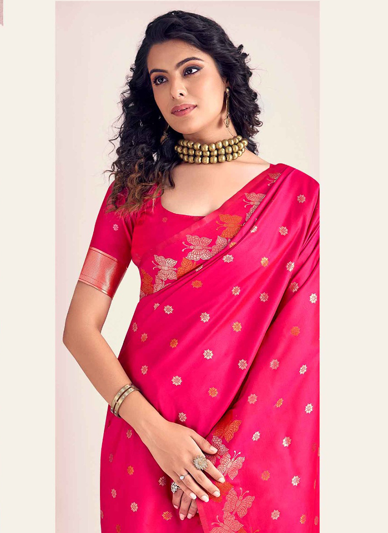 Buy Rani Pink Banarasi Silk Weaving Party Wear Saree Online From Surat ...