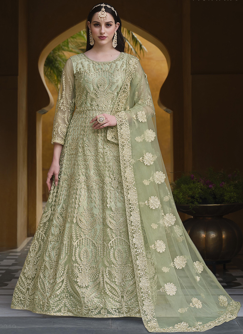 green emerald velvet dress Buy UrbanStree Netra Green Designer Anarkali Suit Set for Women Online main image 1