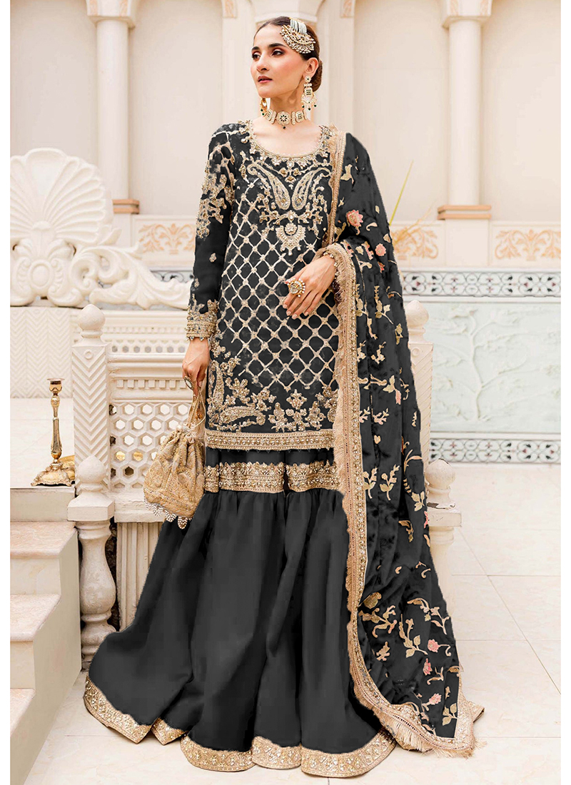 Buy Black Georgette Embroidery Work Wedding Wear Pakistani Suit Online From  Surat Wholesale Shop.