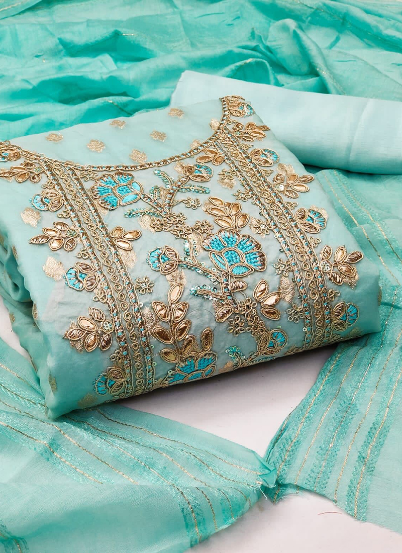 chanderi silk dress material online Yellow Floral Digital Print Dress Material With Sequins & Cording Embr