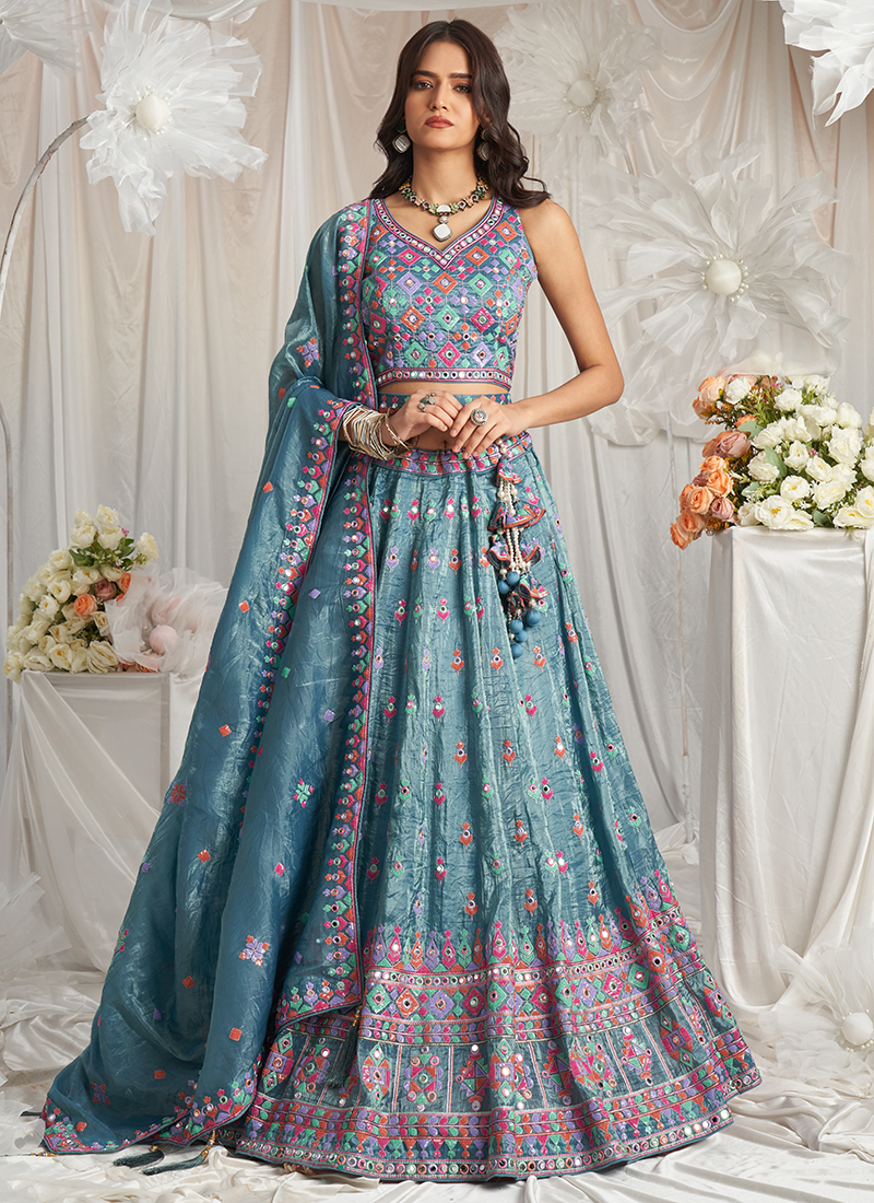 open lace back dress Buy SamaayaJaipur Amazon Green Organza Mehndi Lehenga with Blouse & Dupatta  (Set of 3) Online