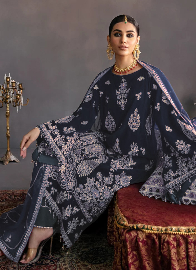 Buy Blue Velvet Embroidery Work Wedding Wear Pakistani Suit Online From  Surat Wholesale Shop