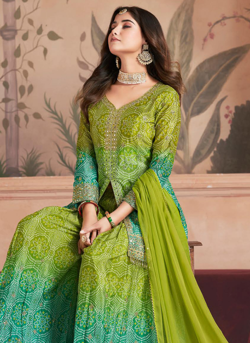 green emerald velvet dress Green Bandhani Suit Set – AdvikaFashionStudio main image 1