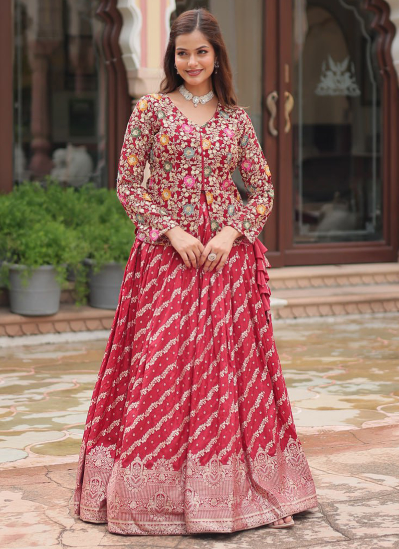 Buy Rose Pink Georgette Embroidery Work Party Wear Readymade Lehenga Choli  Online From Surat Wholesale Shop.