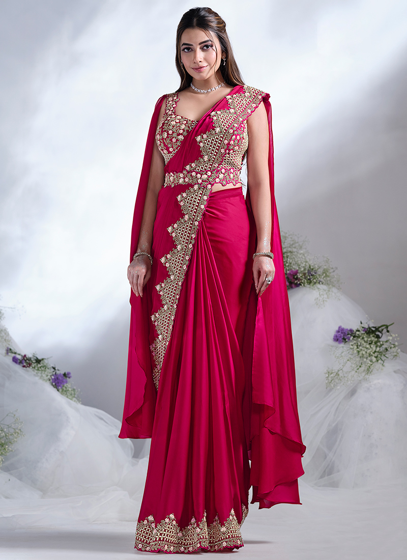 formal flowing dresses Shop Black Pleated Pre-draped Saree Online main image 1