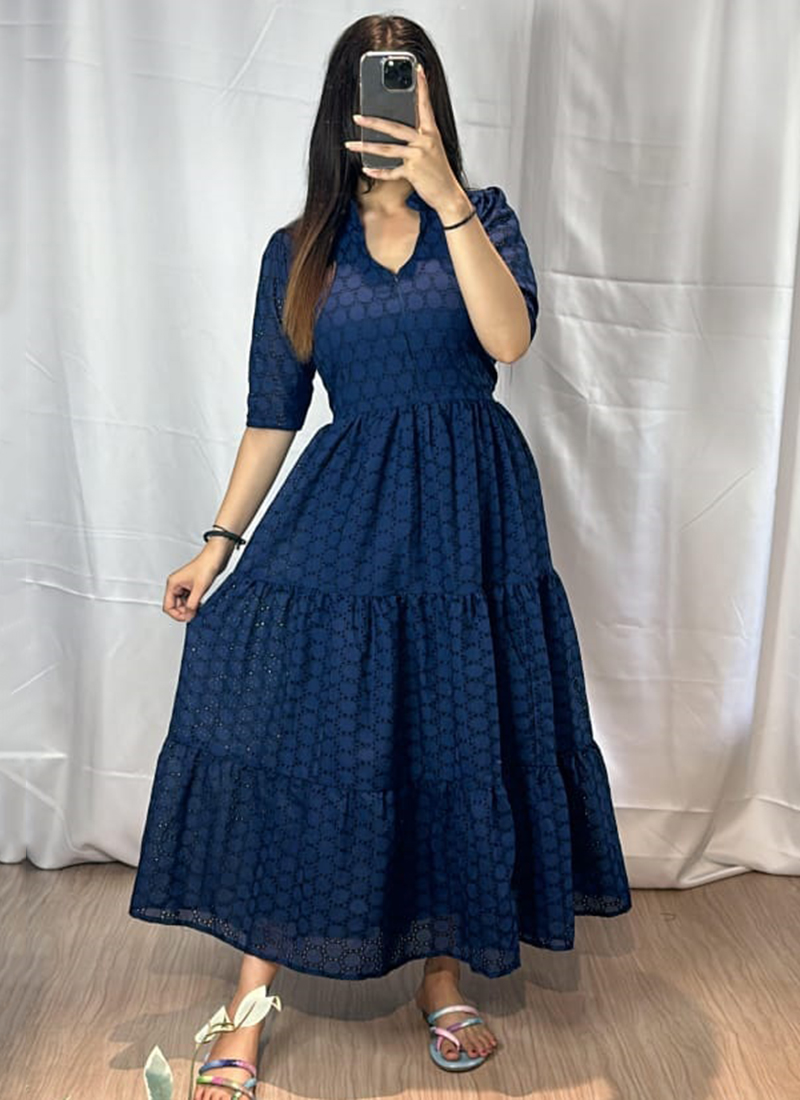 Buy Navy Blue Hakoba Schiffli Casual Wear Readymade Gown Online From Surat Wholesale Shop. Buy Navy Blue Hakoba Schiffli Casual Wear Readymade Gown Online From Surat Wholesale Shop.