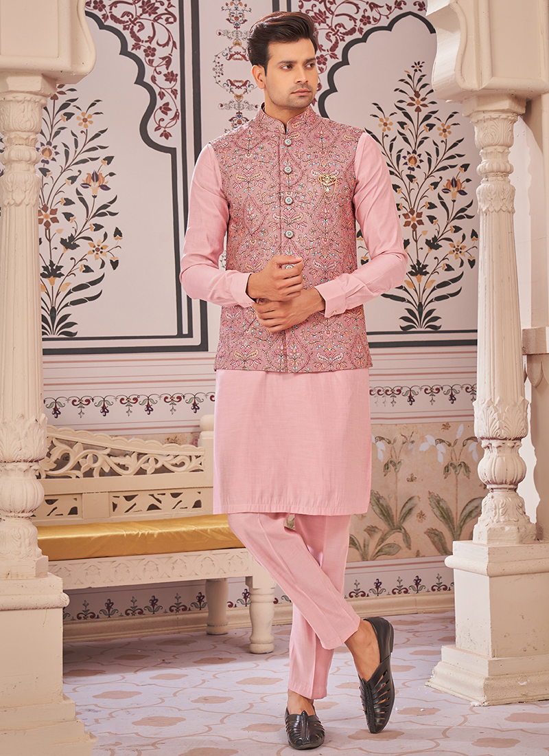 Buy Onion Art Silk Printed Wedding Wear Readymade Kurta Pajama With Jacket  Online From Surat Wholesale Shop.
