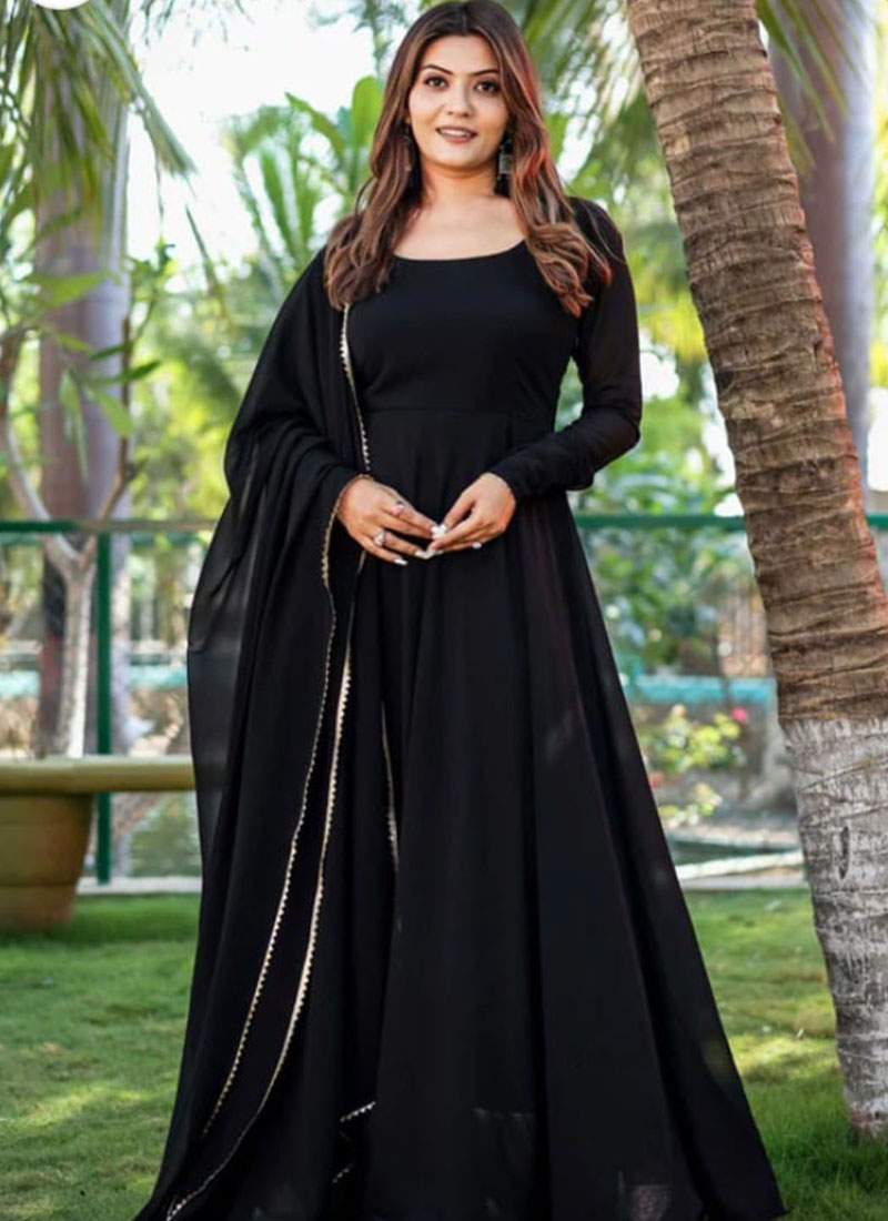 Buy Black Georgette Lace Work Festival Wear Readymade Gown With Dupatta  Online From Surat Wholesale Shop.