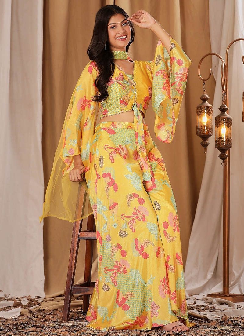 Buy Yellow Net Printed Party Wear Readymade Indo Western Online From Surat  Wholesale Shop.