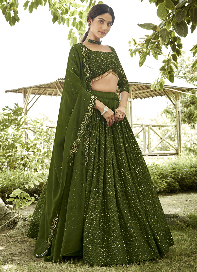Buy Mehendi Georgette Sequins Work Party Wear Lehenga Choli Online From  Surat Wholesale Shop.
