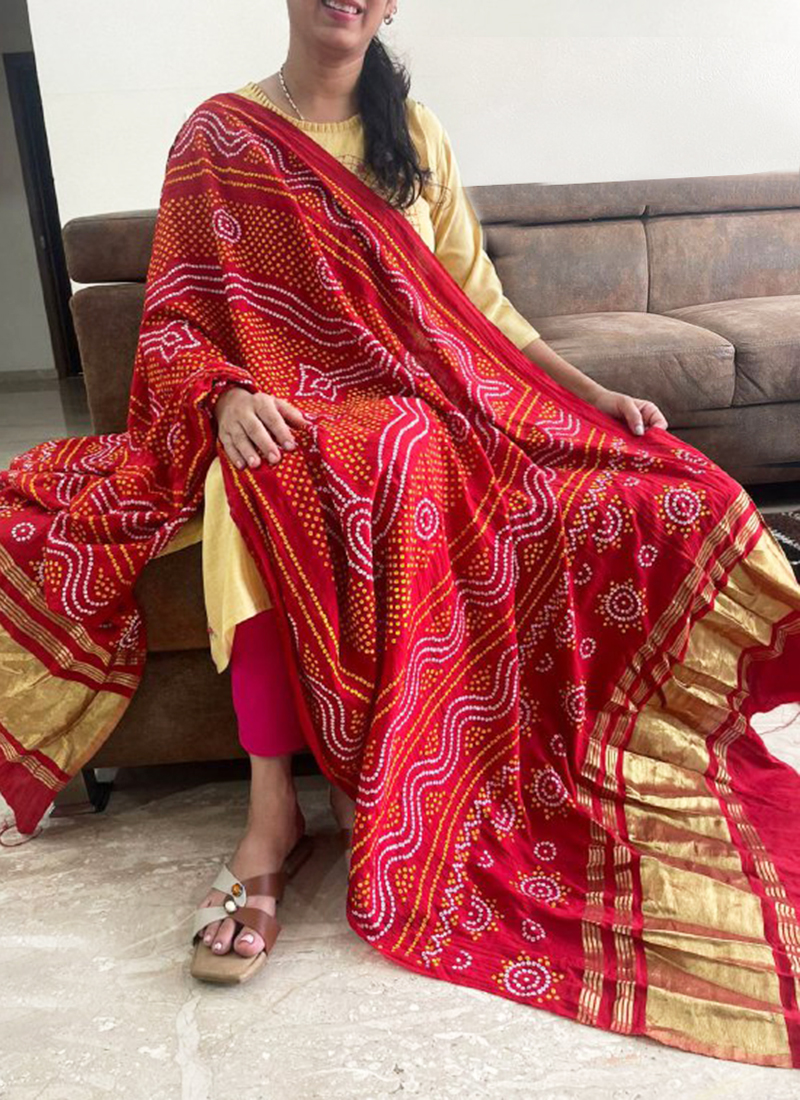 Buy Red Silk Bandhani Print Casual Wear Dupatta Online From Surat Wholesale  Shop.