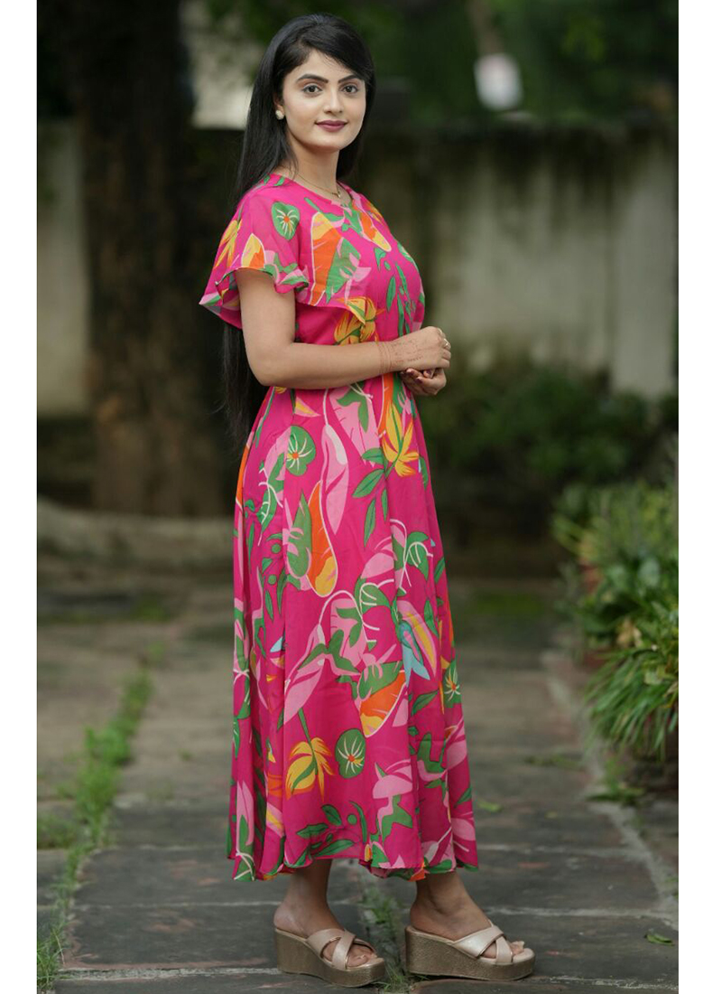 Buy Pink Georgette Printed Beach Wear Readymade Maxi Dress Online From  Surat Wholesale Shop.