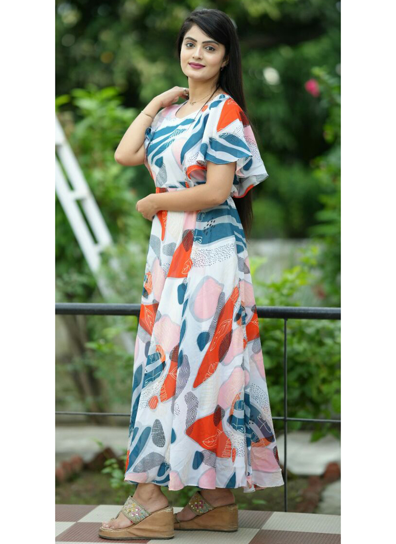 beach maxi dresses online india Buy White Georgette Printed Wear Readymade Dress From Surat Wholesale Shop size:IT 36 - US 6 Gorgeous Colours with Azo The Art of Styling Color:Same as Picture