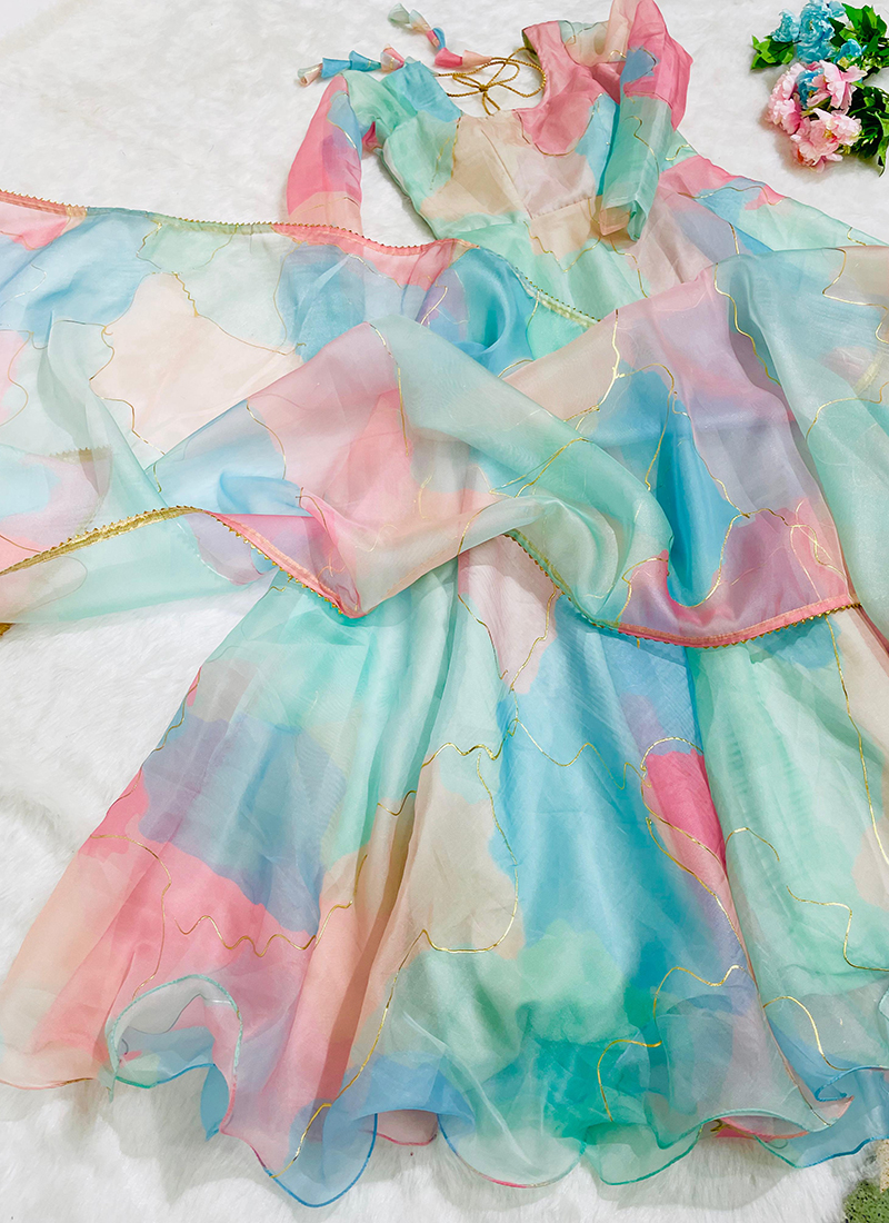 open lace back dress Multi Colour Organza Dress