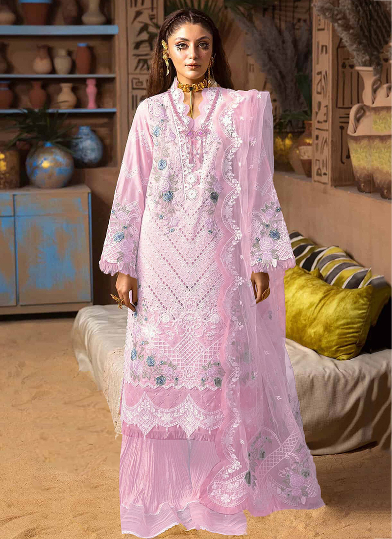 Buy Pink Heavy Cotton Embroidery Work Traditional Wear Pakistani Suit  Online From Surat Wholesale Shop.