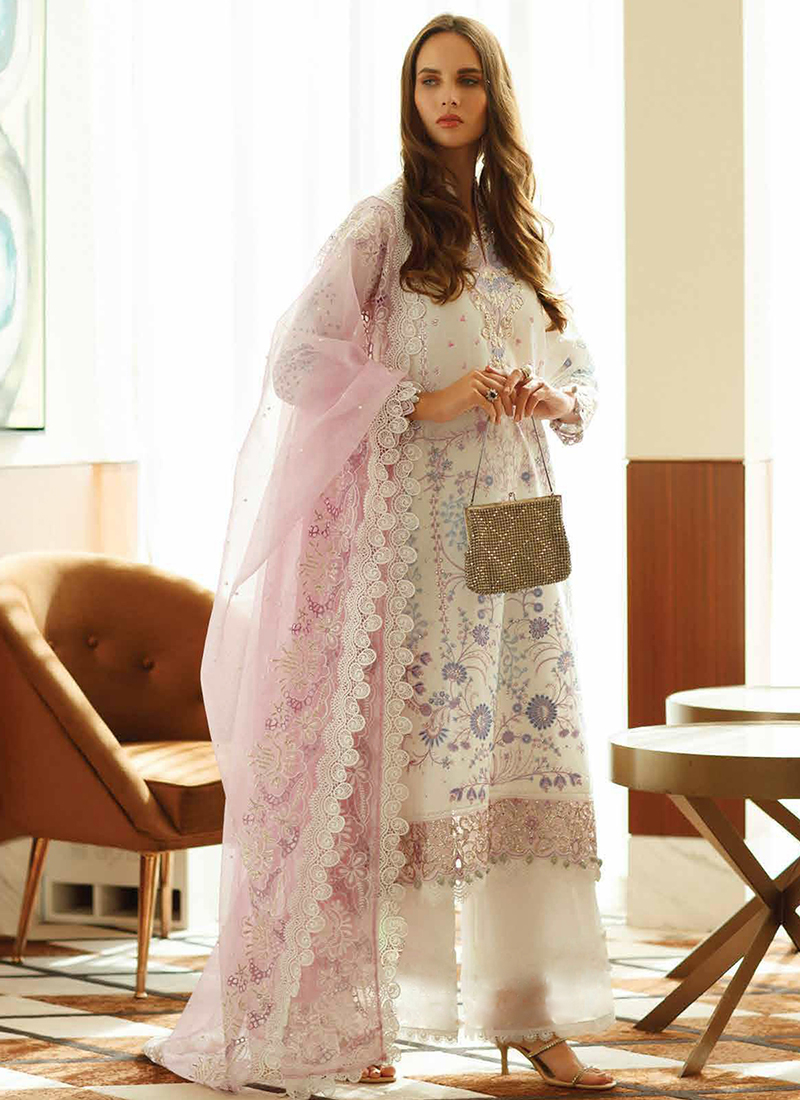 white cotton dress pakistani Maryum N Maria Embroidered Luxury Chiffon Dress