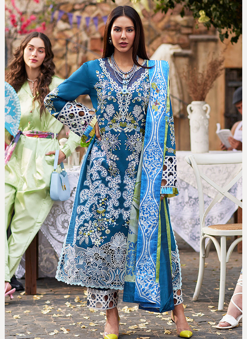 heavy embroidered dresses Embroidered Pakistani Maxi Dress: Blue Long Gown , Hand Embellished