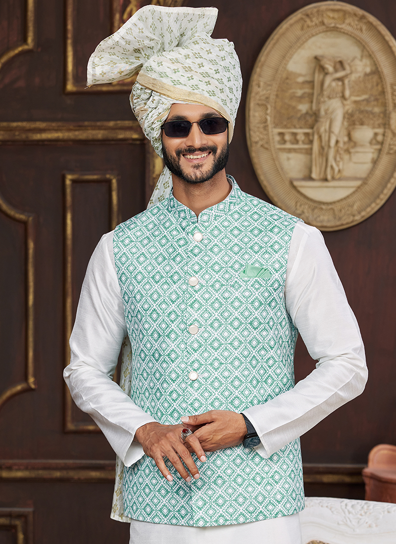 Kurta Pajama Banarsi Waistcoat Kurta Pajama With Nehru Modi Jacket