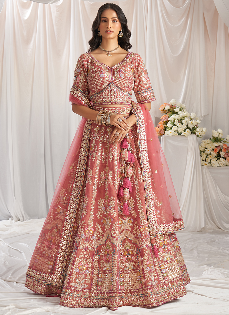Buy Rose Gold Tissue Sequins Work Wedding Wear Lehenga Choli Online From  Surat Wholesale Shop.