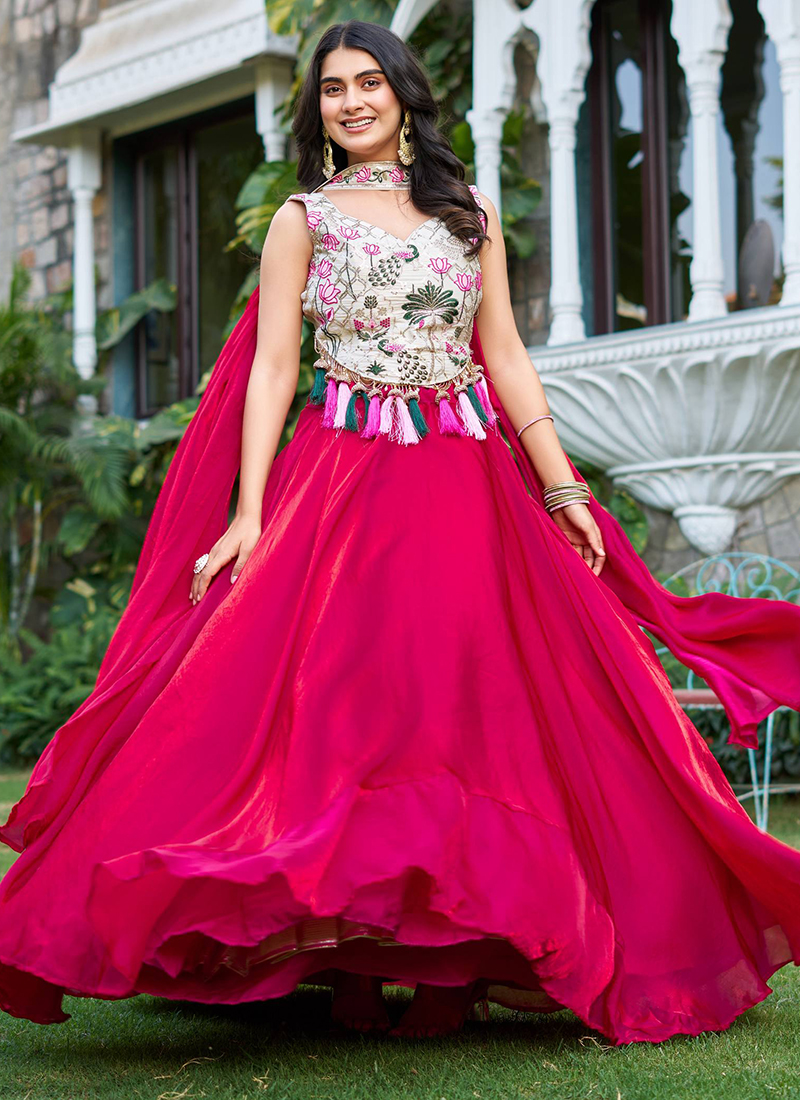 Buy Hot Pink Pure Fendy Silk Thread Work Festival Wear Readymade Indo  Western Online From Surat Wholesale Shop.