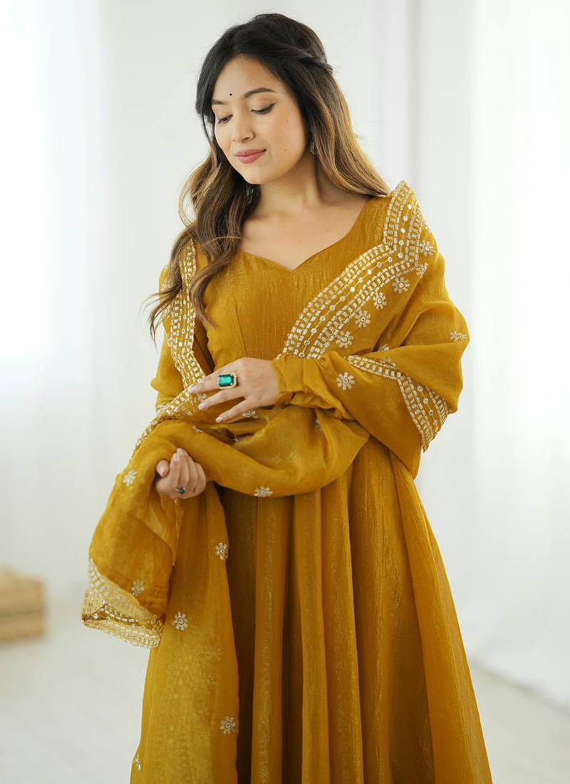 gold colour anarkali dress Astrid Sequin Maxi Dress Cream – VRG GRL main image 0